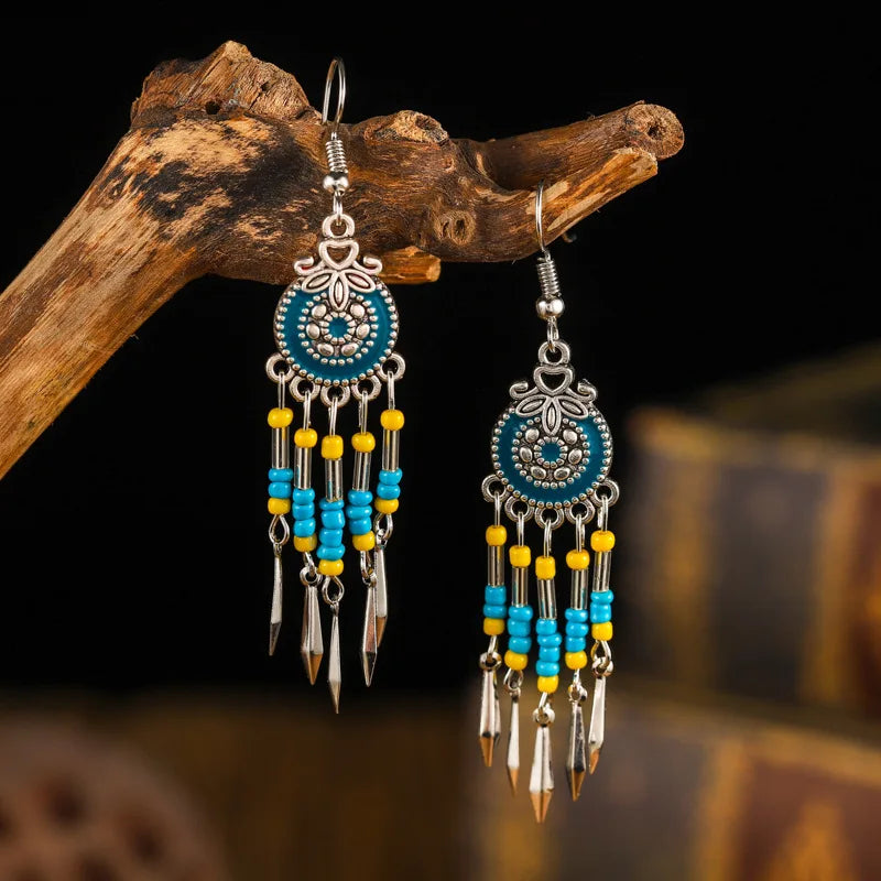 Bohemian Cute Drop Dangle Earrings For Women Geometric Enamel Handmade Beads Tassel Vintage Boho Earrings Jewelry Pendientes