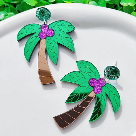 Mirror Acrylic Palm Tree Coconut Earrings Jewelry