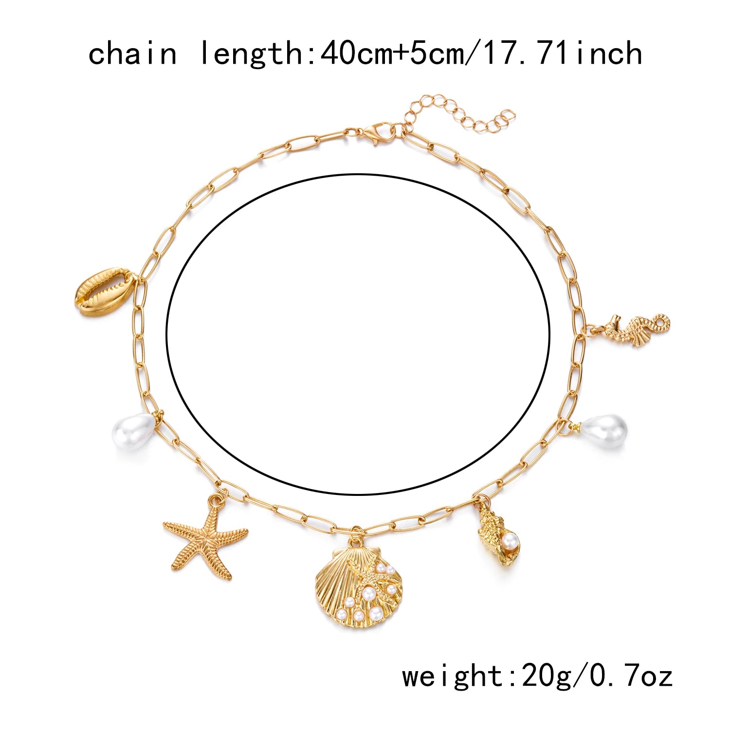 Boho Metal Shell Starfish Pendant Imitation Pearl Necklace for Women Heart Bowknot Double Layer Choker Chain Beach Jewelry Gift
