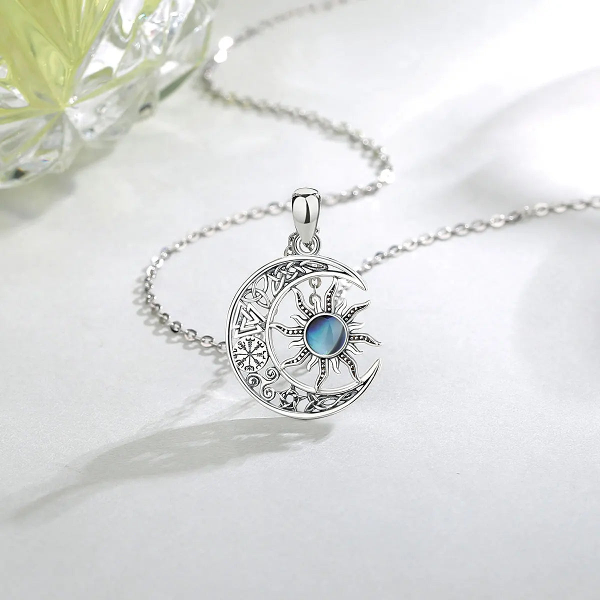 EUDORA 925 Sterling Silver Sun Moon Necklace for Women Man  Pentagram Viking Celtic knot Moon Pendant Fine Jewelry party Gift