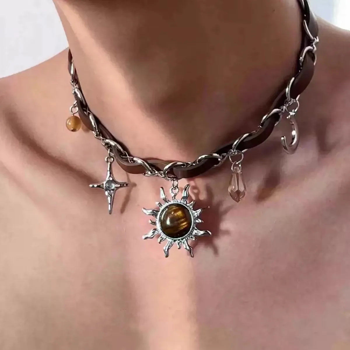 Sun Cross Butterfly Charm Choker Necklace Jewelry