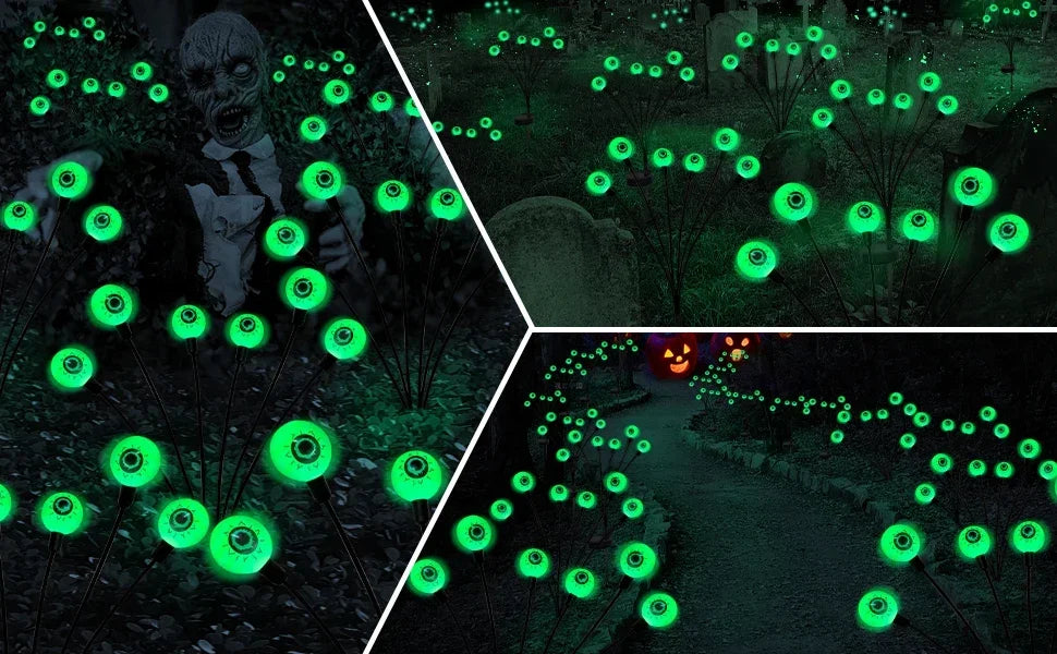 2024 Halloween Outdoor Solar Powered Scary Eyeball Lights Led Green Eyeball Blinking Firefly Lights Waterproof Solar Path Lights - Charlie Dolly