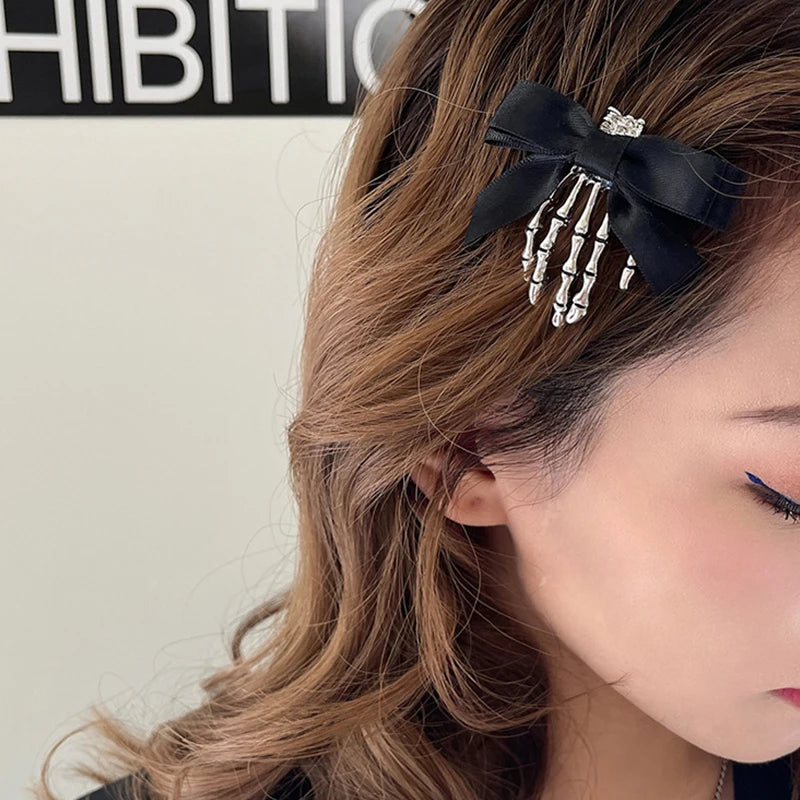 Halloween Bow Skull Clip Skeleton Ghost Hand Bone Hairpin Vintage Punk Gothic Personality Women Girls Hairclips Hair Accessories - Charlie Dolly