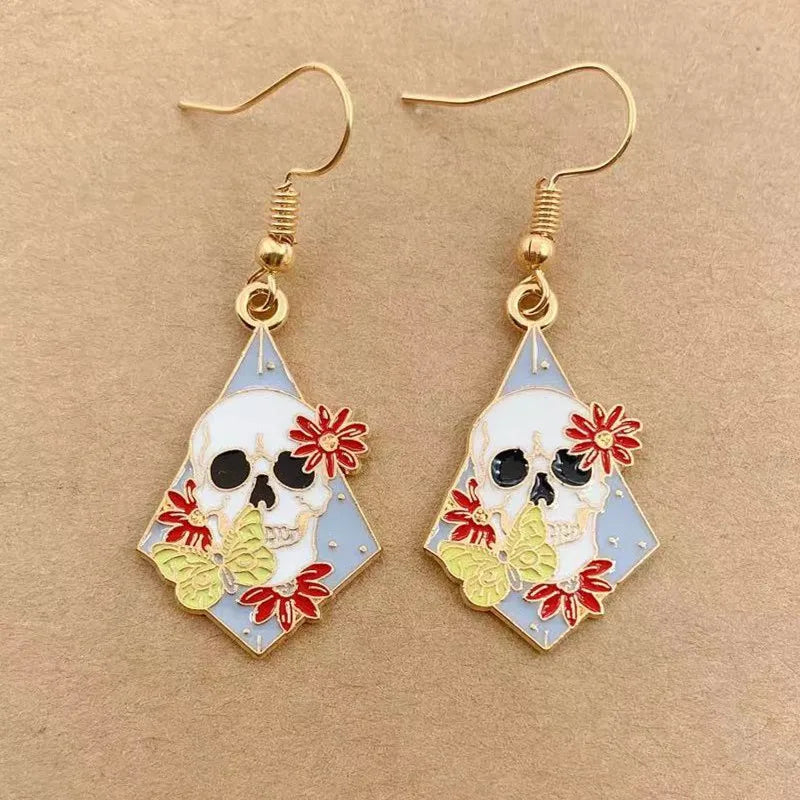 Earrings for Women Girls Drop Dangle Teens Charm Gift Party Simple Punk Cool Halloween Skull Cross Horror Skeleton Death Bat - Charlie Dolly