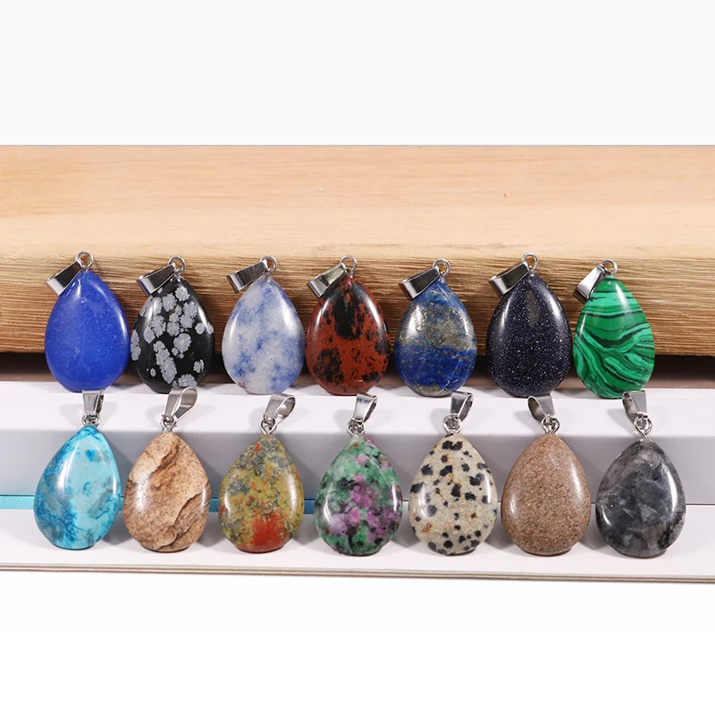 50pcs Natural Stone Waterdrop Pendants Crystal Amethysts Lapis Lazuli Healing Charms Tear Beads For Jewelry Making Earring Gems