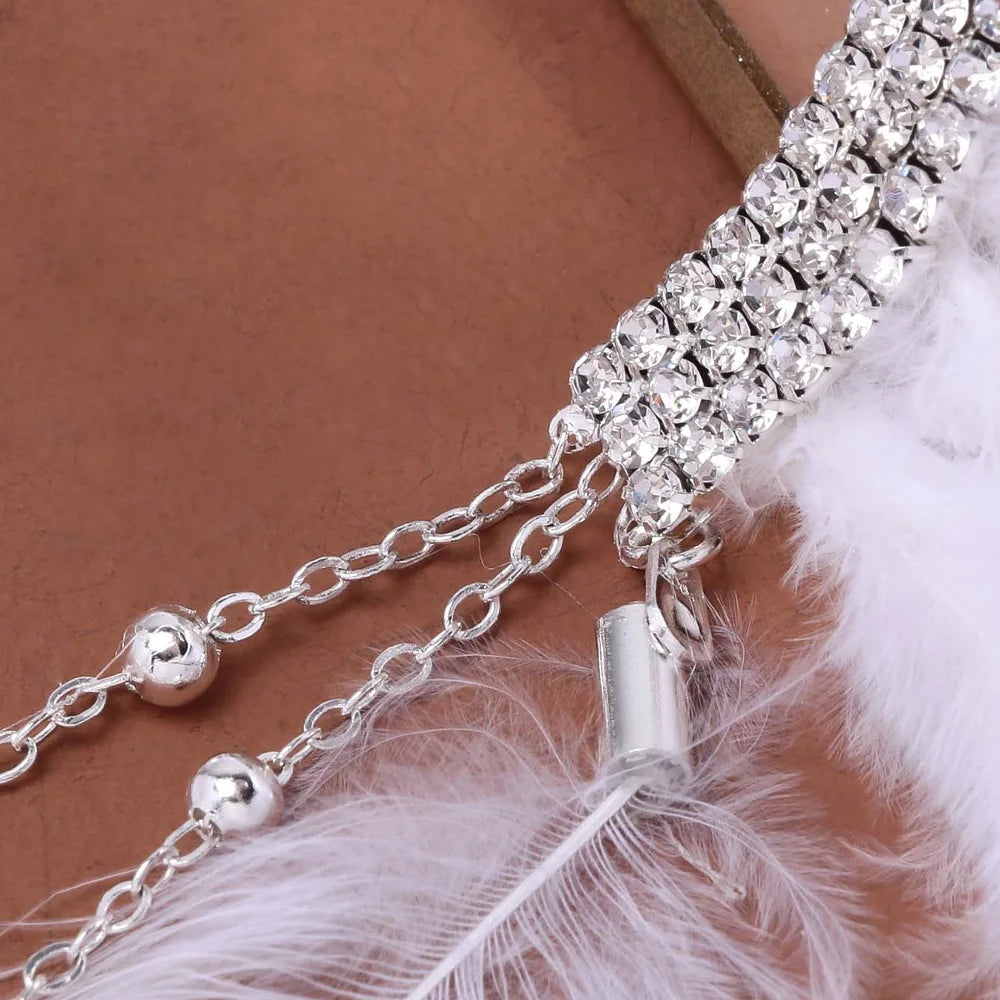 Elegant Pendant Exaggerated Feather Earrings Women Boho Ear Accessories Romantic Earhook Rhinestone Ear Clip for Bridal Gift