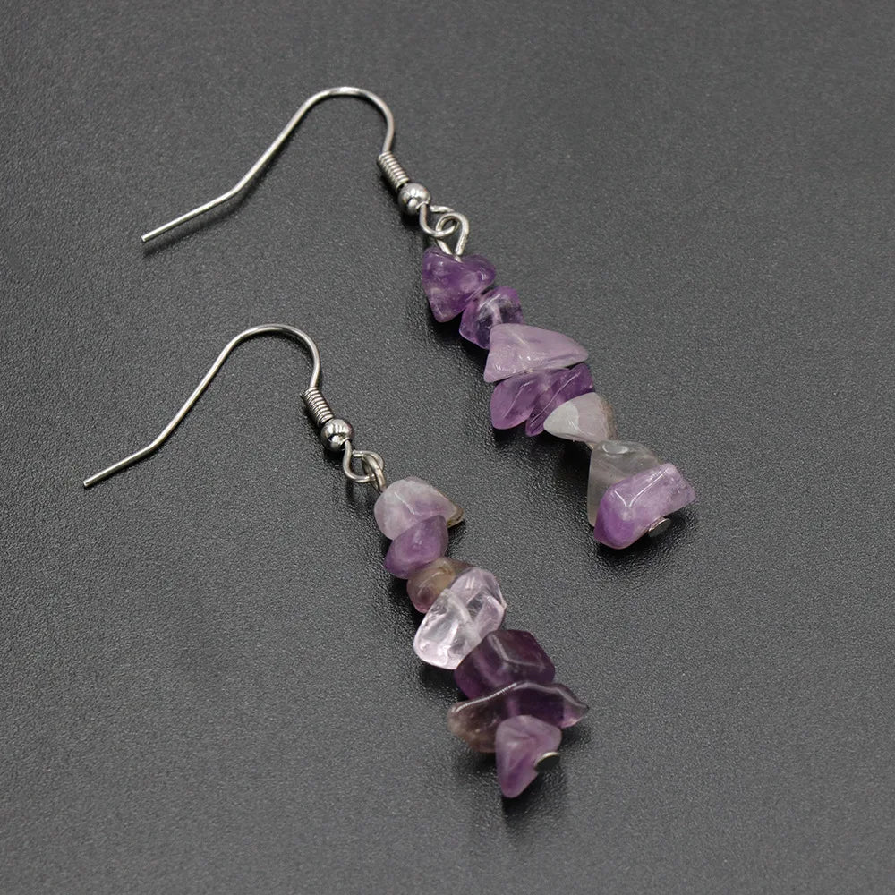 Chip Natural Stone Crystal Earrings Raw Gemstone Amethyst Lapis Lazuli Tiger's Eye Rose Quartz Chakra Earring