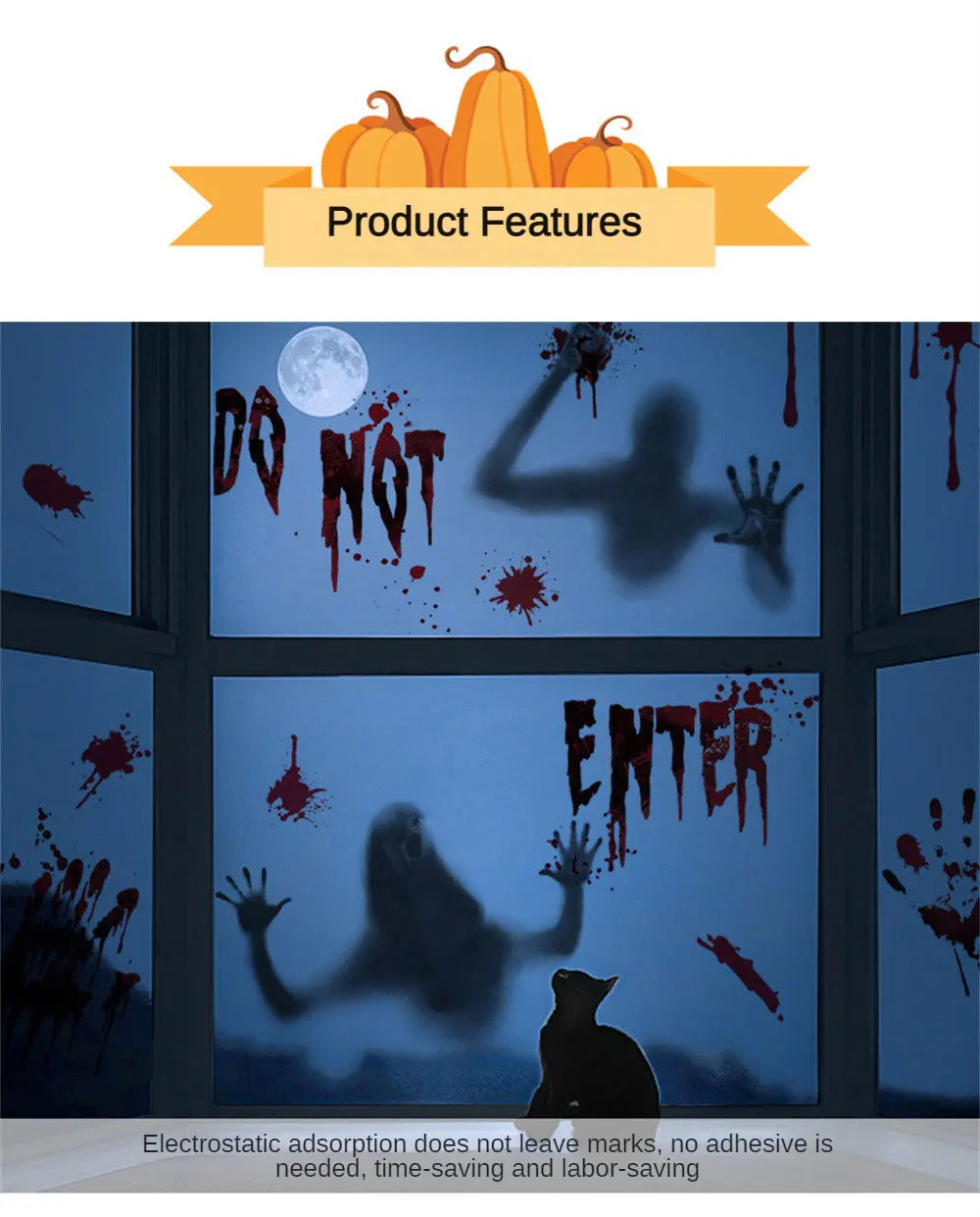 Horror Bloodstain Wall Sticker Handprint Footprint Blood Skull Window Sticker Halloween Decoration 2024 Halloween Scary Sticker - Charlie Dolly