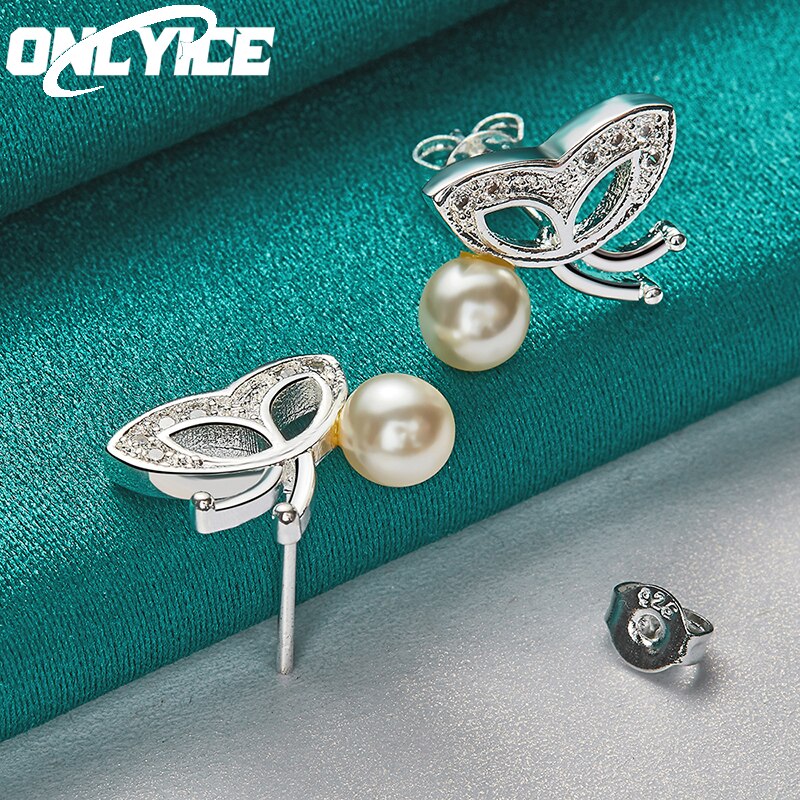 Charms 925 Sterling Silver Cute Butterfly Pearl Stud Earring For Women Wedding Engagement Party Fashion Jewelry Christmas Gifts - Charlie Dolly