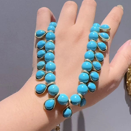 Bohemia Blue Natural Stone Water Drop Beads Chain Choker Necklace Vintage Jewelry for Woman Retro New in Boho Luxury Accessories - Charlie Dolly