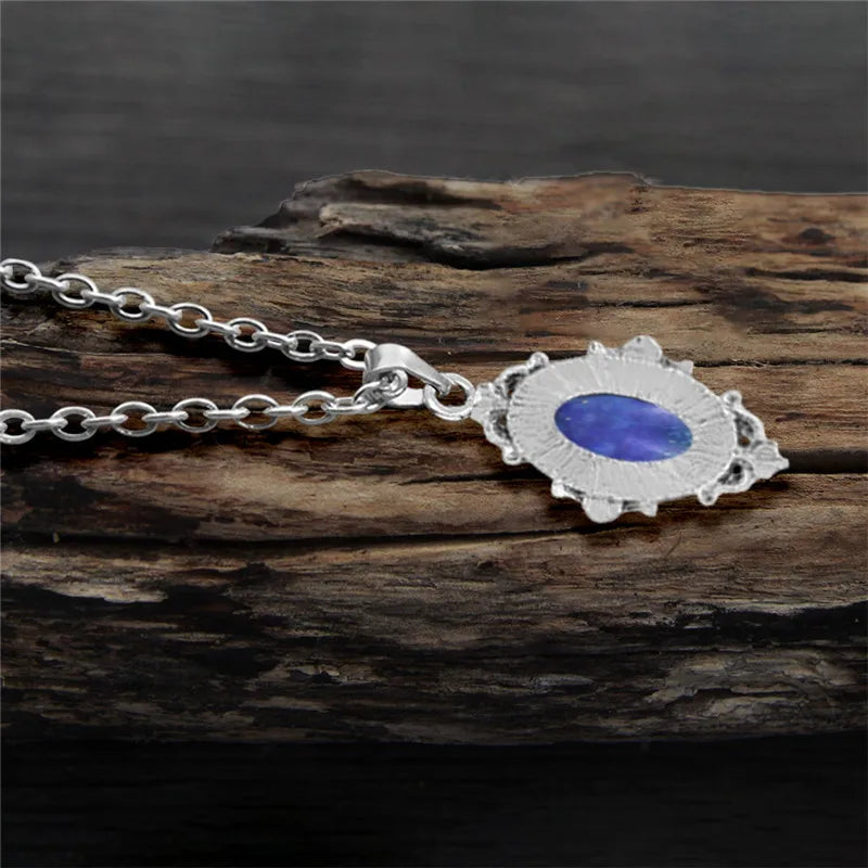 Vintage Look Natural Stone Lapis Lazuli Jewelry Sets Solid Silver Plated Necklace Earrings Flower Fashion Jewelry