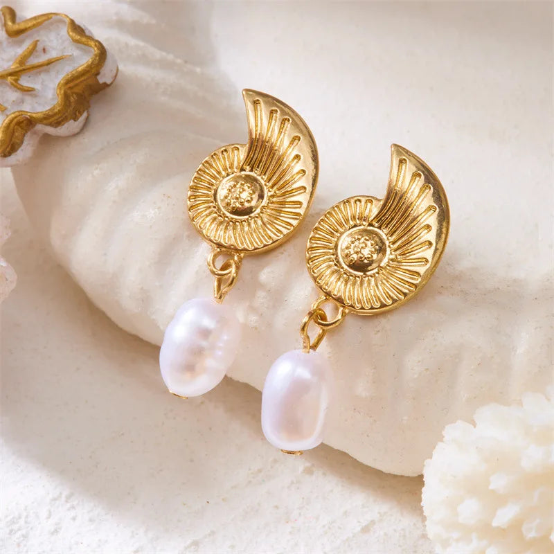 Boho Ocean Style Starfish Shell Pendant Earrings for Women Summer Seaside Conch Scallop Pearl Earring Summer Beach Charm Jewelry