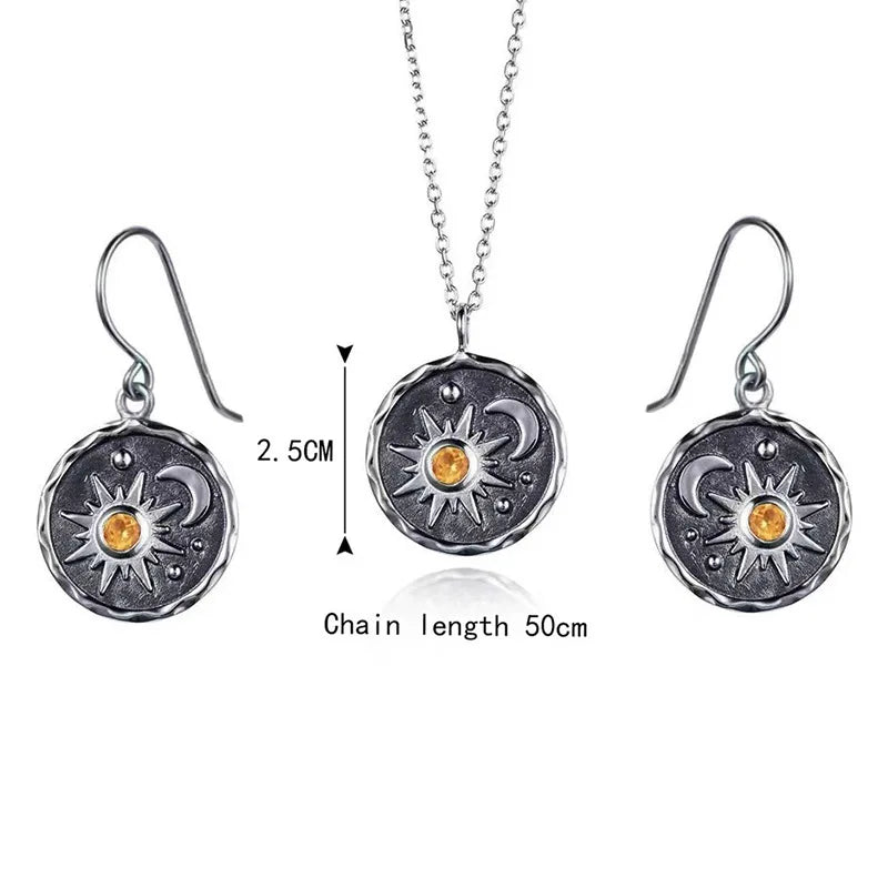 Summer Trends Boho Vintage Dangle Earrings Pendant Necklaces Set For Women Sun Moon Necklace Jewelry Engagement Accessories Gift