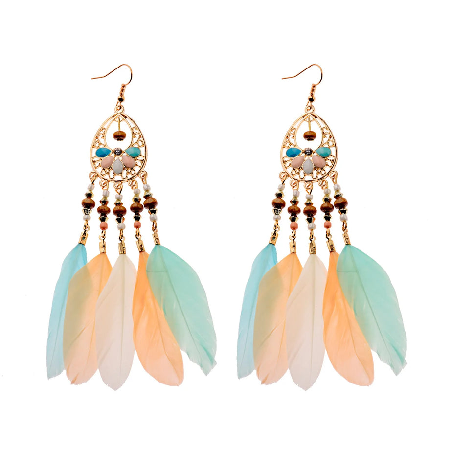 Dream Catcher Feather Leaf Tassel Earrings Jewelry