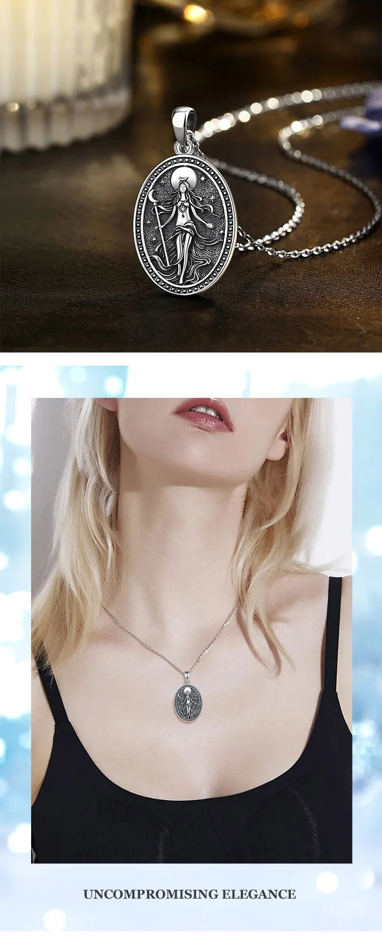 Eudora 925 Sterling Silver NYX Moon Goddess Necklace Wicca Pagan Amulet Pendant Hellenic Jewelry Fine Gift for Women Men