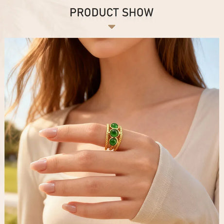 Luxury Bohemian Turquoise Ring for Women, Fashion Stainless Steel Nature Stone Open Adjustable Rings Boho Jewelry - Charlie Dolly