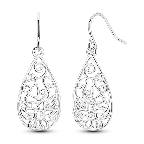 Sterling Silver Clover Butterfly Hoop Earrings Jewelry