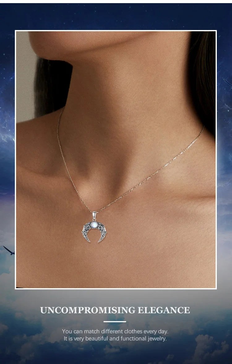 Eudora 925 Sterling Silver Moon Necklace for Women Man Vintage Tree of Life Moonstone Amulet Pendant Personality Jewelry Gift