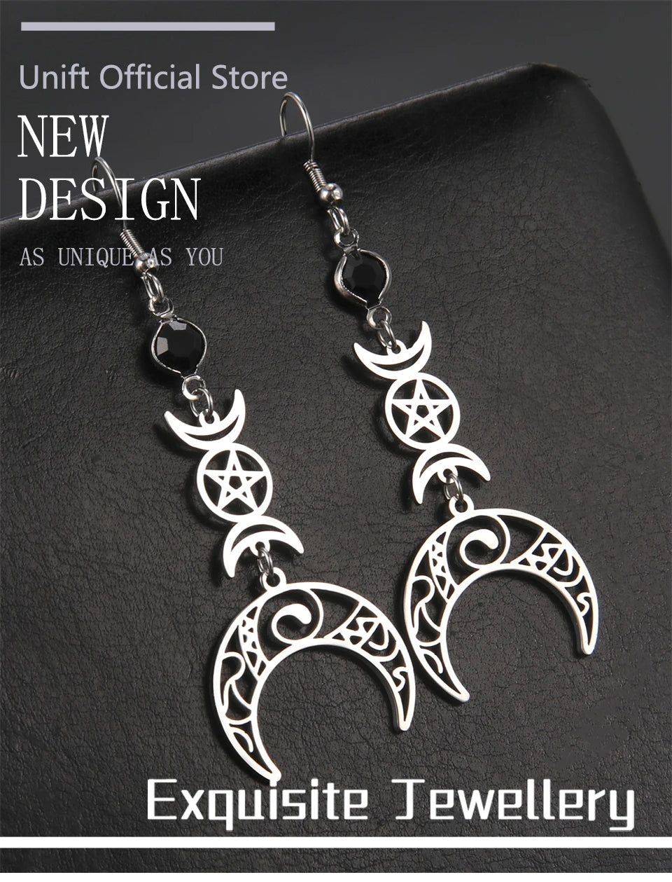 Unift Goth Stainless Steel Earring Triple Rune Moon Phase Pentagram Earrings Woman Men Vintage Jewelry Ear Piercing Witch Knot