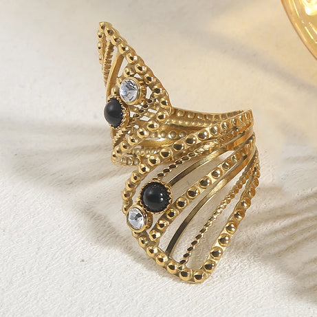 Boho Zircon Twisted Hollow Engagement Rings For Women Baroque Natural Stone Stainless Steel Bling Ring Wedding Fashion Jewelry - Charlie Dolly