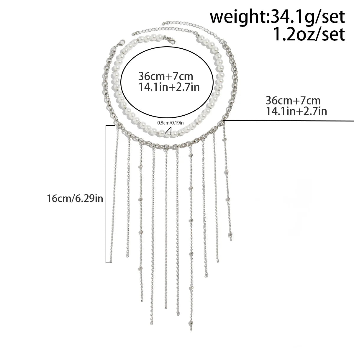 Round Bead Pearl Tassel Multilayer Necklace Jewelry