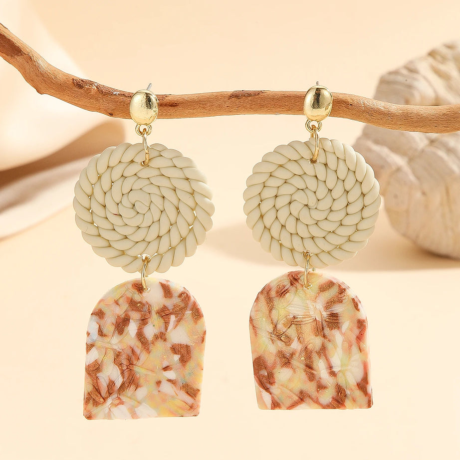 Woven Marbled Arch Teardrop Boho Earrings Jewelry