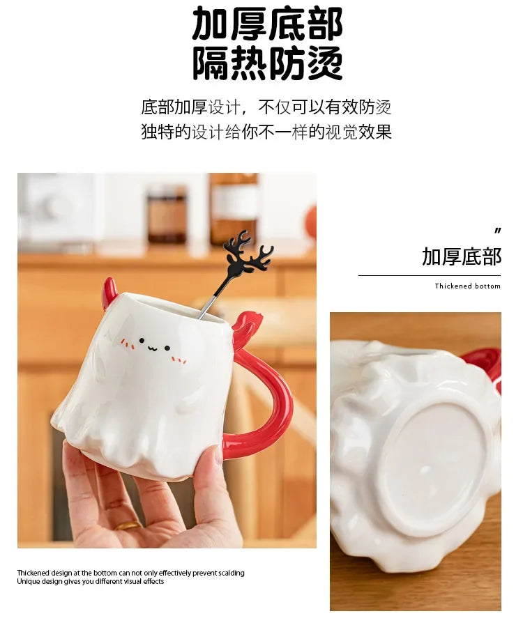 1pc 16oz Large Ceramic Halloween Devil Mug Adorable Cartoon Ghost Elf Kawaii Elves Porcelain Tea Cup Drinkware Gift for Kids - Charlie Dolly