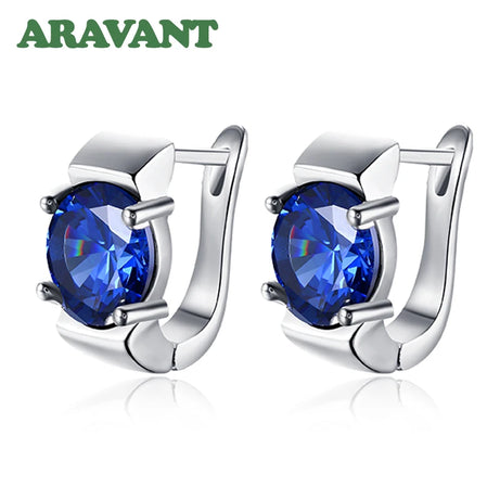 925 Silver Amethyst Hoop Earrings, Colorful Gemstone Wedding Jewelry