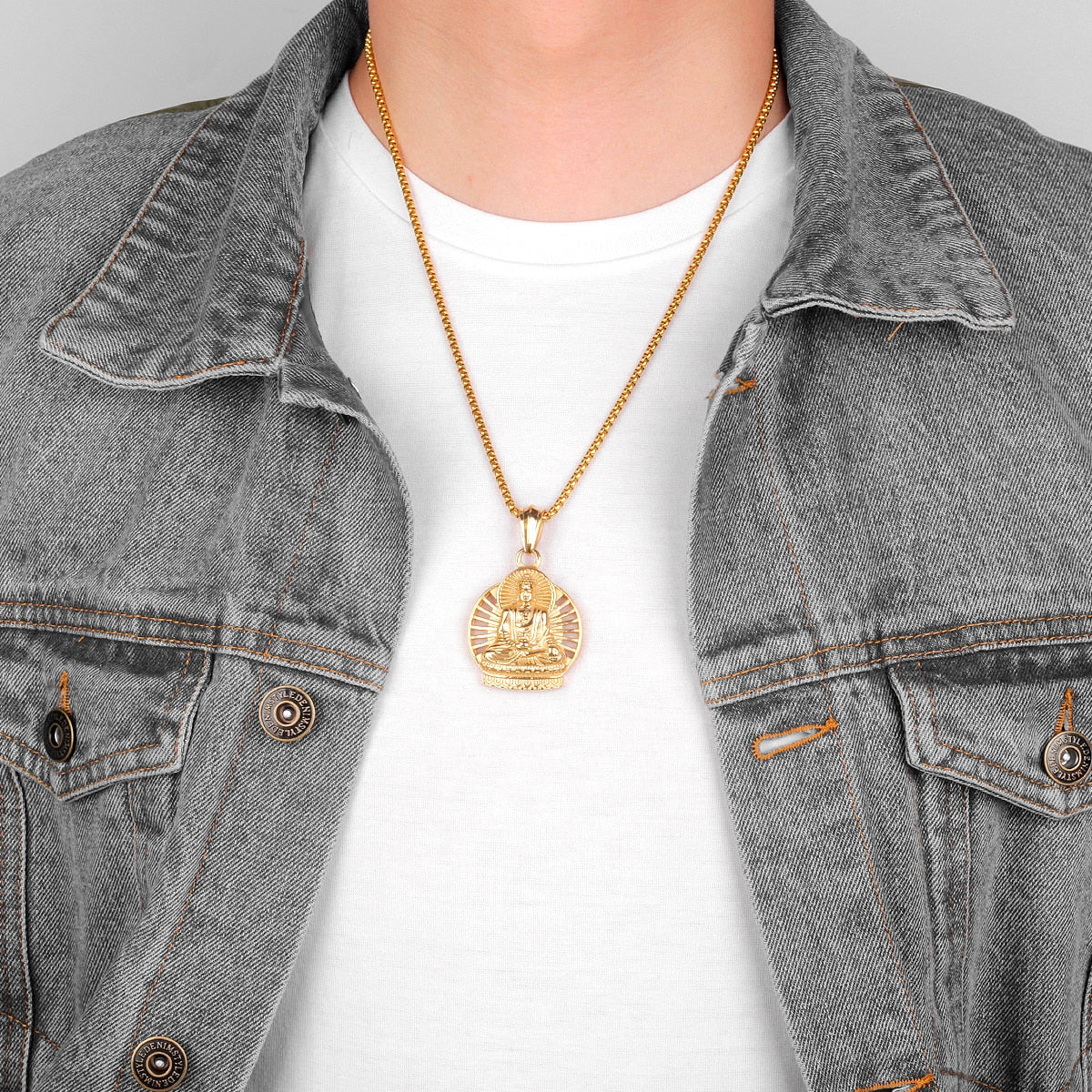 Buddhism Buddha Gold Silver Color Sainless Steel Men Necklace Pendant Chain for Boyfriend Male Jewelry Creativity Gift Wholesale - Charlie Dolly