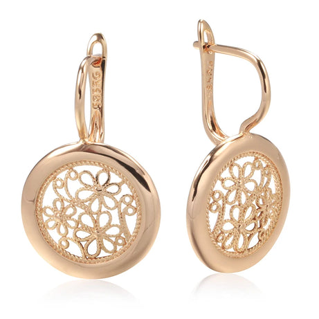 Rose Gold Glossy Flower Dangle Earrings Jewelry