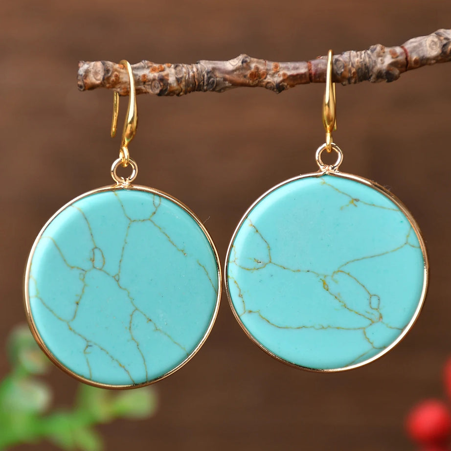 Yumfeel 1Pair Boho Colorful Natural Stone Dangle Earring Turquoise Round Teardrop Earring Retro Elegant Women Banquet Jewelry - Charlie Dolly