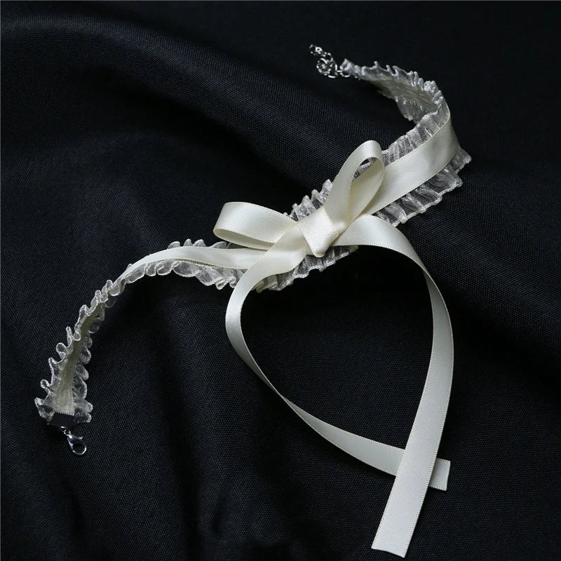 Women's Gothic Lace Choker Necklace Retro White Velvet Clavicle Chain Punk Collar Choker Steampunk Party Halloween Jewelry Gift - Charlie Dolly
