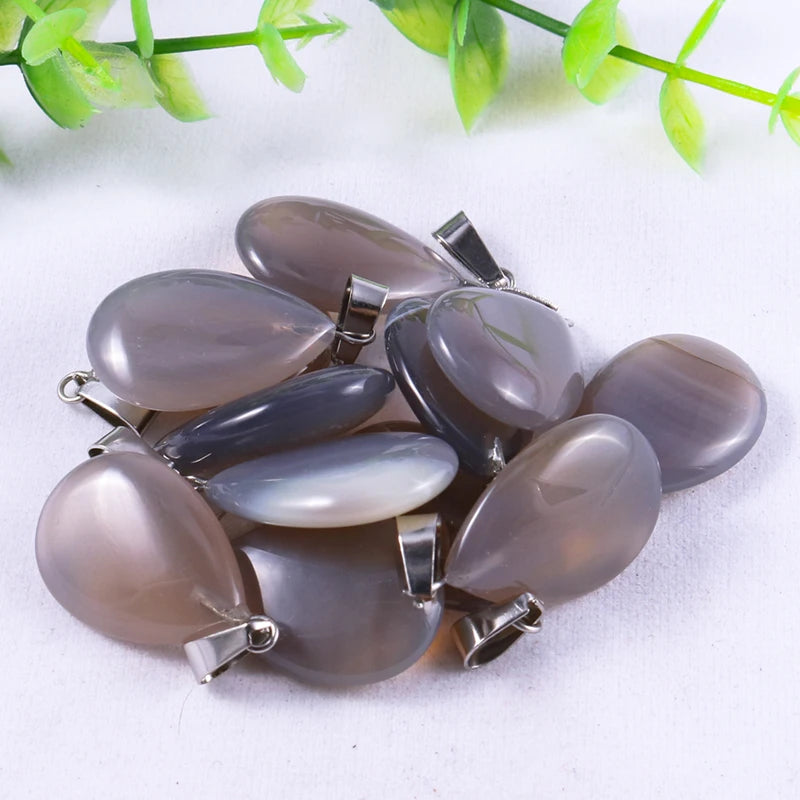 50pcs Natural Stone Waterdrop Pendants Crystal Amethysts Lapis Lazuli Healing Charms Tear Beads For Jewelry Making Earring Gems