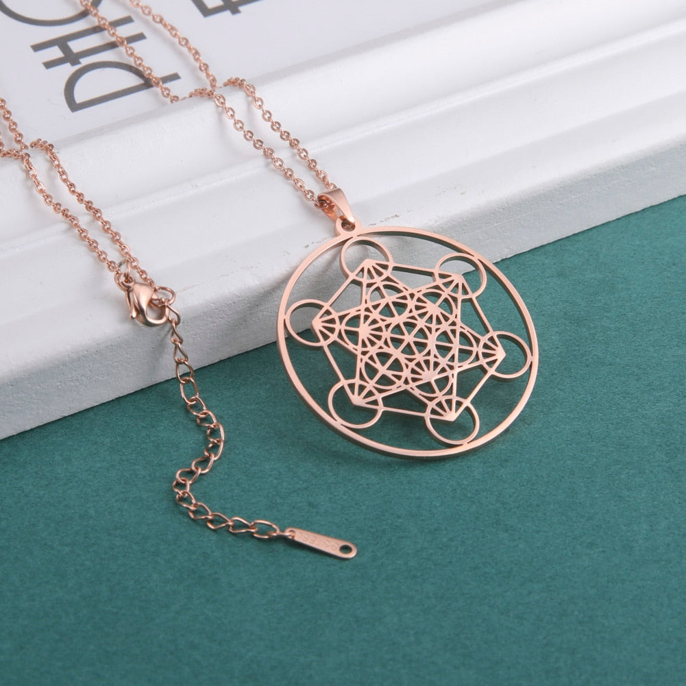 Stainless Steel Angel Seal Archangel Metatron Necklace Women Men Geometric The Secrets of the Kabbalists Garden Solomon Jewelry - Charlie Dolly