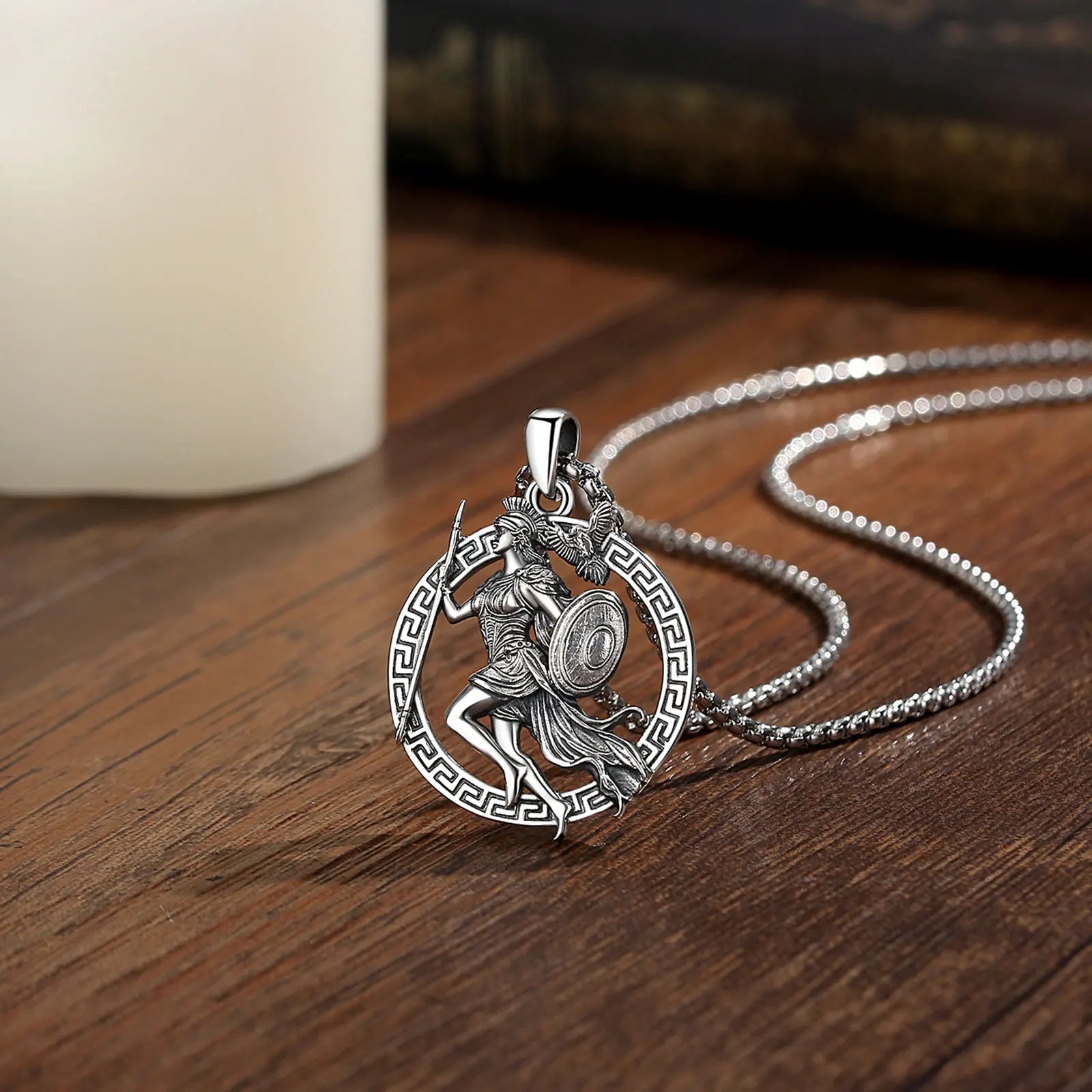 AEONSLOVE 925 Sterling Silver Athena Greek Goddess of War Pendant Vintage Owl Necklace Amulet Mythology Jewelry for Men Women