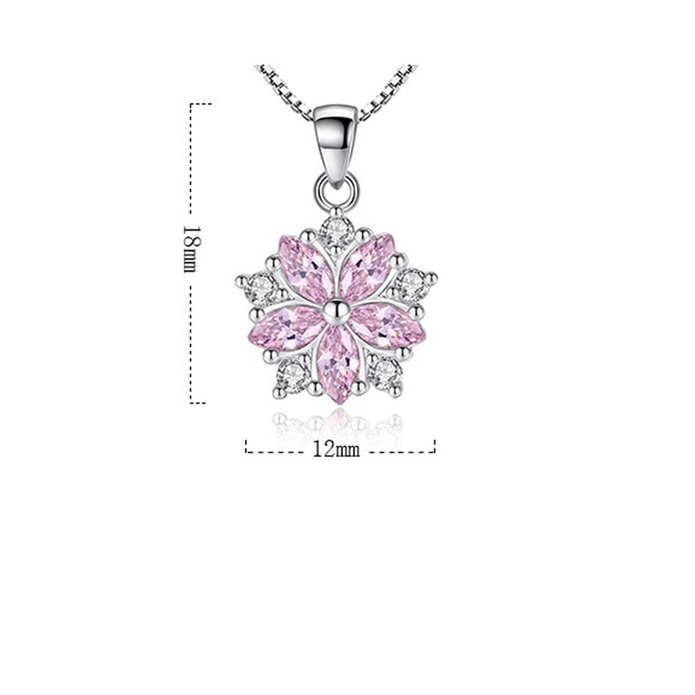925 Sterling Silver Necklace For Women Pink Crystal Flower Pendant Korean Fashion Chain Designer Luxury Quality Jewelry GaaBou - Charlie Dolly