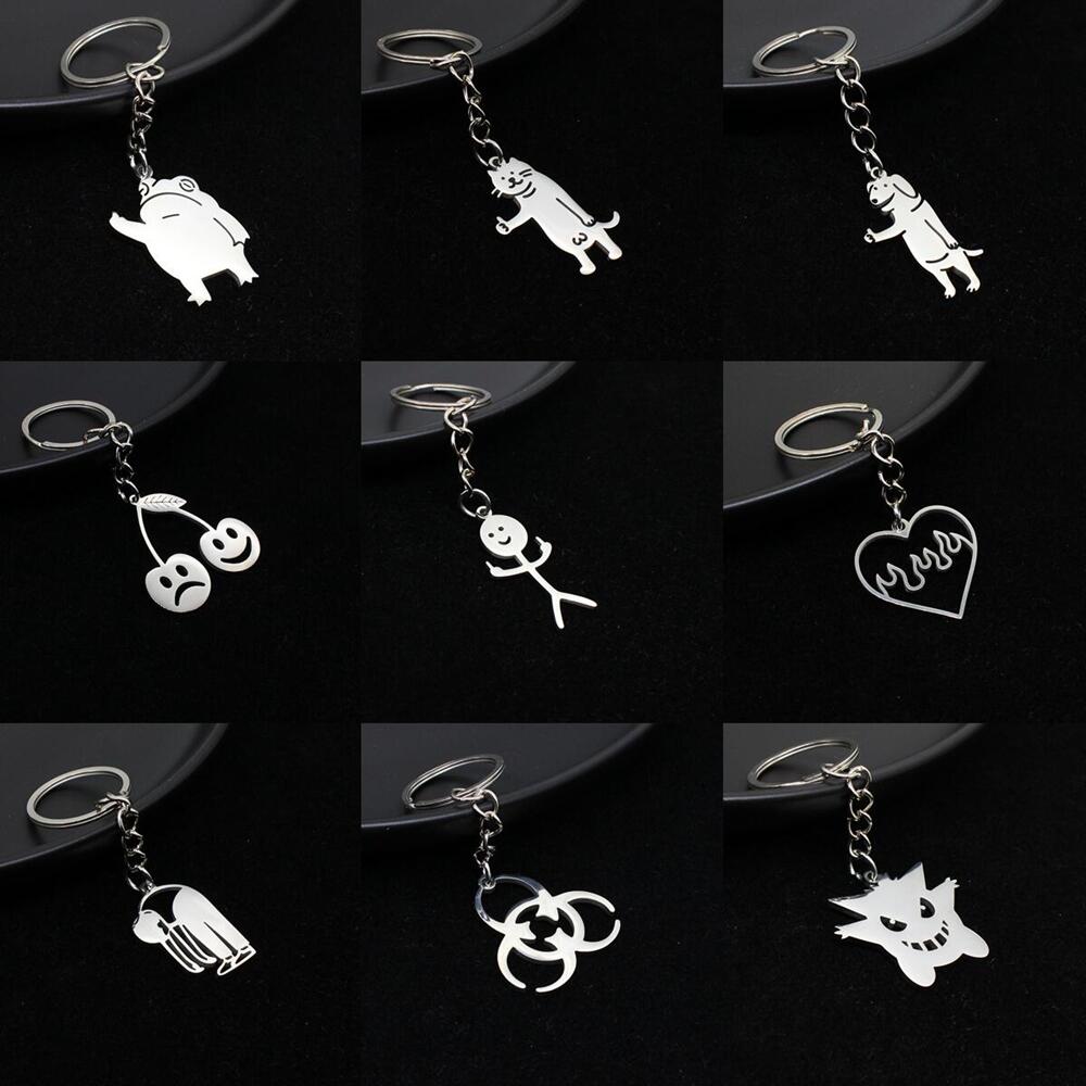 Funny Middle Finger Stickman Keychain Cute Titanium Steel School Bag Car Key Pendant Couple Trinket Gift Keyrings - Charlie Dolly