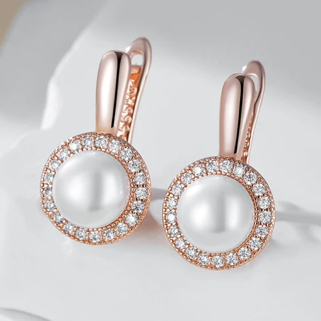 Rose Gold Pearl Zircon Drop Earrings Jewelry