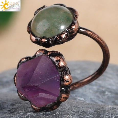 CSJA Vintage Silver Rings Natural Stone Amethyst Ring for Women Adjustable Design Handmade Fashion Jewelry Boho Accessories H765 - Charlie Dolly