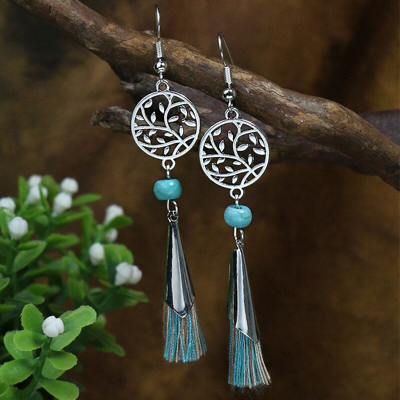 53 Styles Bohemian Vintage Tibetan Silver Geometric Drop Earrings For Women Ethnic Blue Stone Tassel Dangle Earrings Jewelry - Charlie Dolly