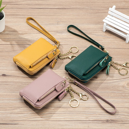 Wristlet Wallets for Women Coin Purse Genuine Leather Clutch Bags Ladies Money Credit Card Keychain Holder Short Wallet