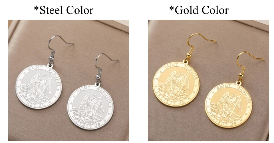 LIKGREAT Archangel Raphael Earrings for Women Spiritual Gift or Protection Healing Travel Safe Jewelry Stainless Steel Accessory