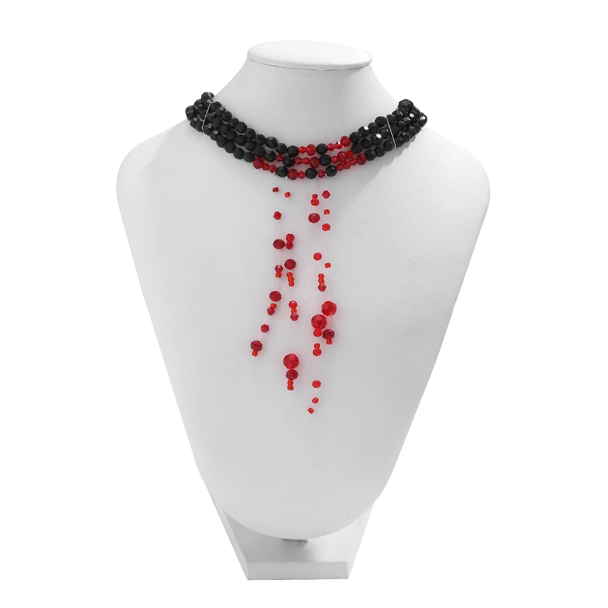 Salircon Gothic Multi layered Black Crystal Bead Choker Fashion Red Bead Tassel Pendant Necklace Women Halloween Cosplay Jewelry - Charlie Dolly