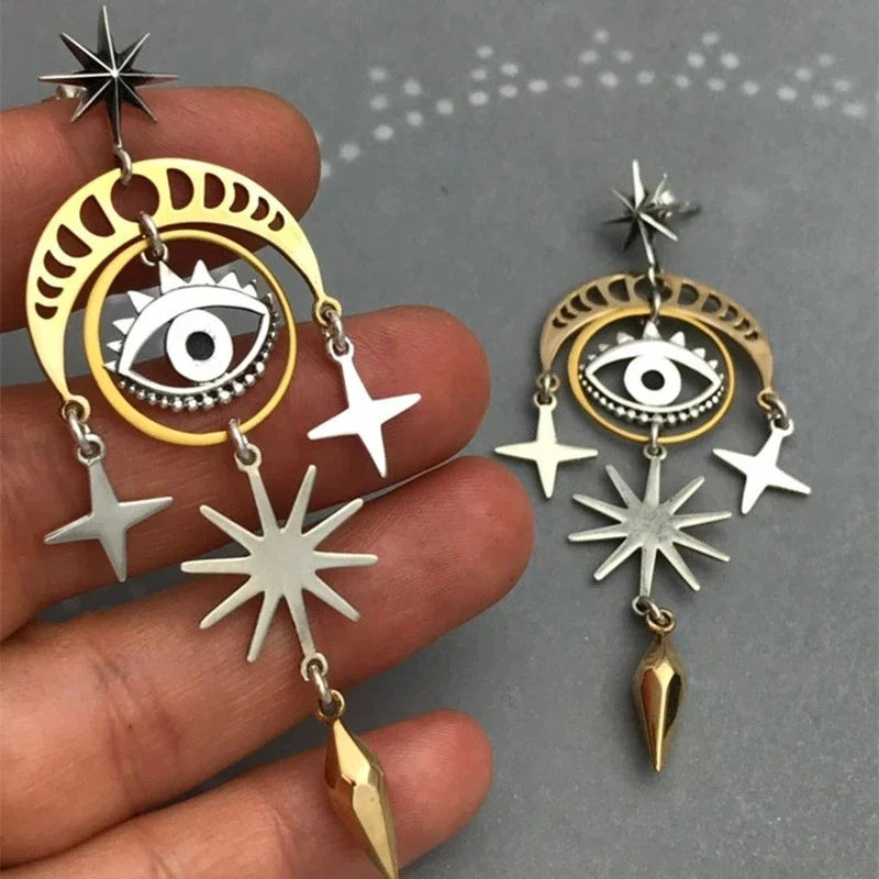 New Boho Celestial Moon and Star Drop Earrings for Women Fashion Jewelry Gold Color Moon Star Party Dangle Earring Accessories