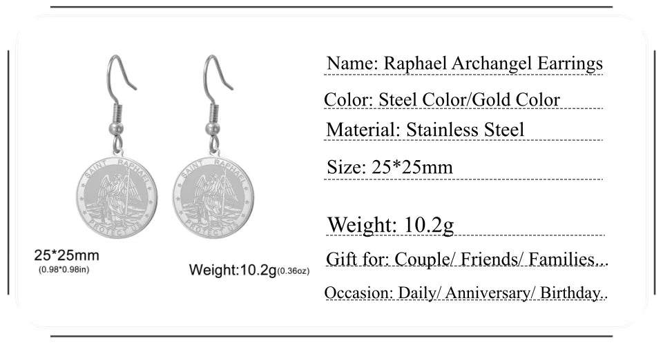 LIKGREAT Archangel Raphael Earrings for Women Spiritual Gift or Protection Healing Travel Safe Jewelry Stainless Steel Accessory
