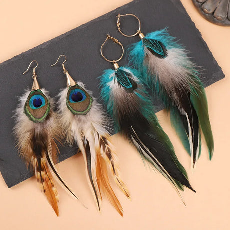 Peacock Feather Long Statement Earrings Jewelry