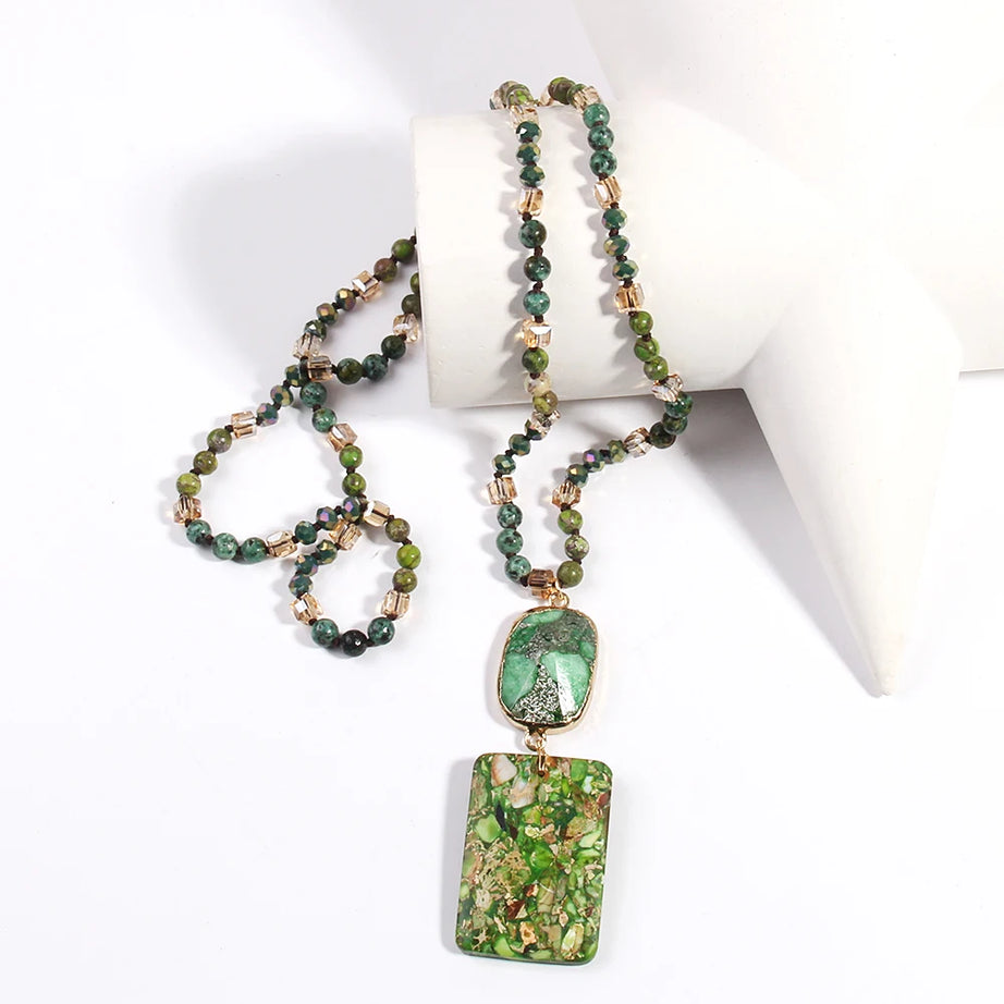 RH Fashion Bohemian Jewelry Natural Stones Crystal Stone Knotted Semi Precious Stone Boho Multi Pendant Necklace Women Gift - Charlie Dolly