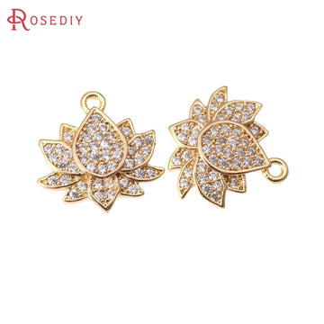 18K Gold Color Brass Lotus Flower Charms Pendants High Quality Diy Necklace Earrings Jewelry Making Accessories