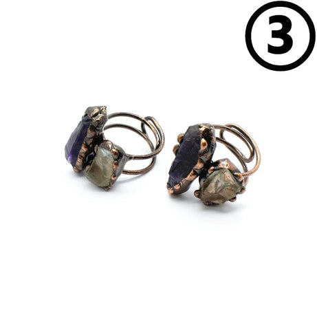 Natural Gem Raw Stone Amethyst Ring Crystal Bronze Plated Citrine Green Fluorite Boho Vintage Fashion For Women's Jewelry Gifts - Charlie Dolly