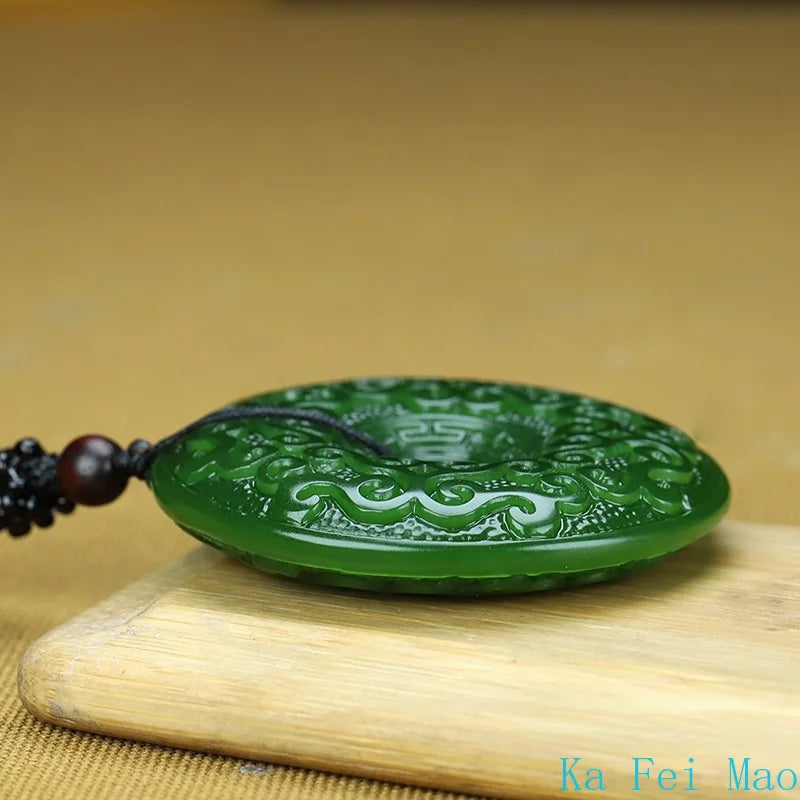 Genuine Natural Jade Pendant Green Circle Hand-polished Double-sided Carving Men and Women Lovers Models Charm Jewelry Necklace